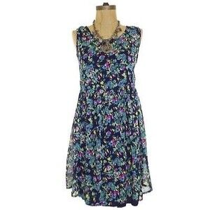 Bebop Juniors Tank Mini Dress Size S Sheer Lining Blue Multi Floral NWT B57